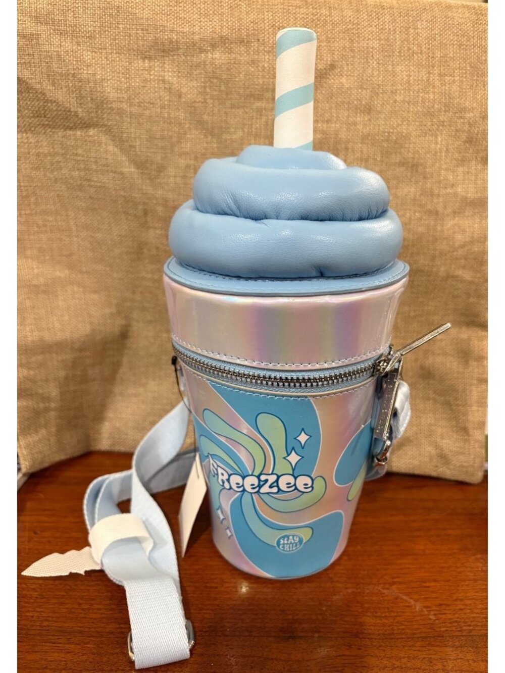 Bioworld Freezeee Holographic Plush Blue 3-D Drink Cup Crossbody Bag Purse